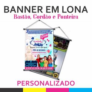 Banner Personalizado Lona 440g  4x0 Brilho Madeira e cordinha 