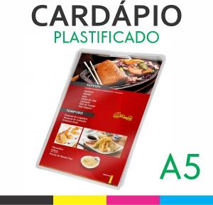 Cardápio A5 Plastificado Couchê 300g A5 Frente e Verso Colorido Polaseal 0,05 125mic Plastificação 