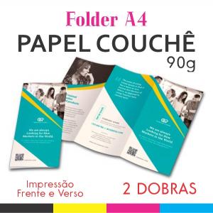 Folder com Duas Dobras Couchê 90g 20x30cm Impressão Frente e Verso  Corte Reto + Vinco 