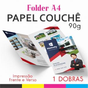 Folder com Uma Dobra Couchê 90g 20x30cm Impressão Frente e Verso  Corte Reto + Vinco 